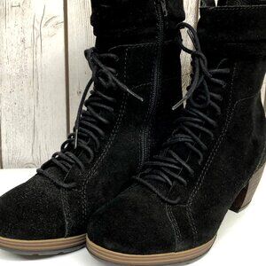 Wolky Black Suede Heeled Bootie Size 37 New